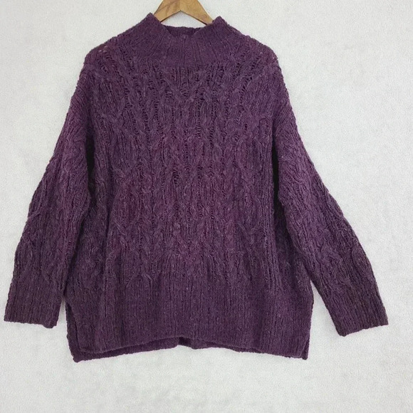 Anne Klein A Line Purple Cable Knit Sweater Acrylic Wool Blend L  11PT - Picture 2 of 8